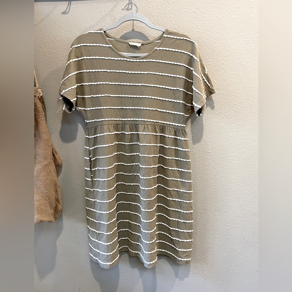 Roolee Women’s Size S Tan + White Striped Midi Dress